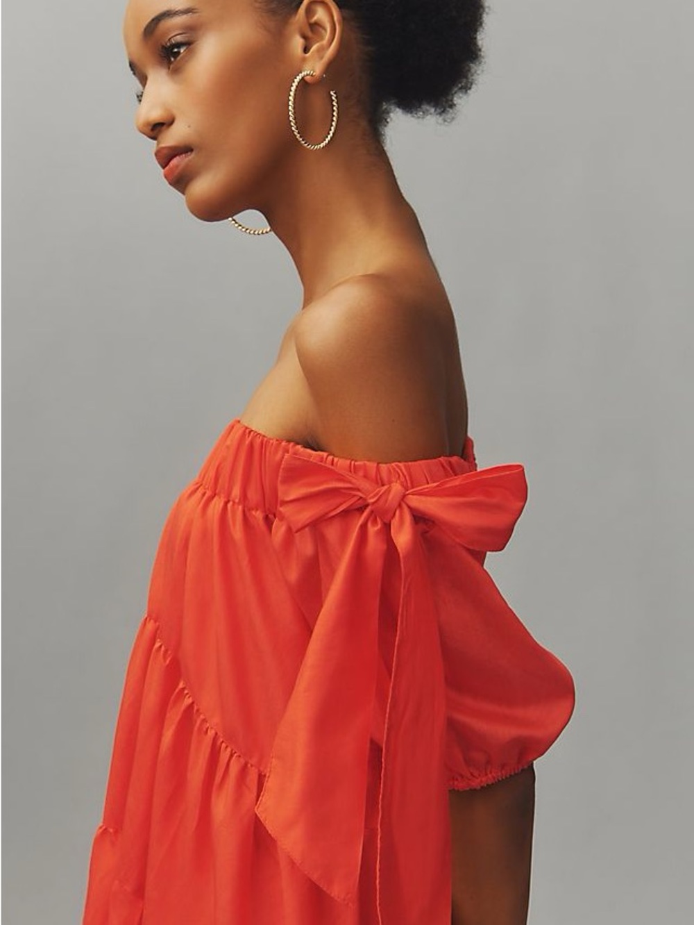 Anthropologie Off-Shoulder Tiered Maxi Dress in orange- high low- brand new tags - Picture 2 of 5